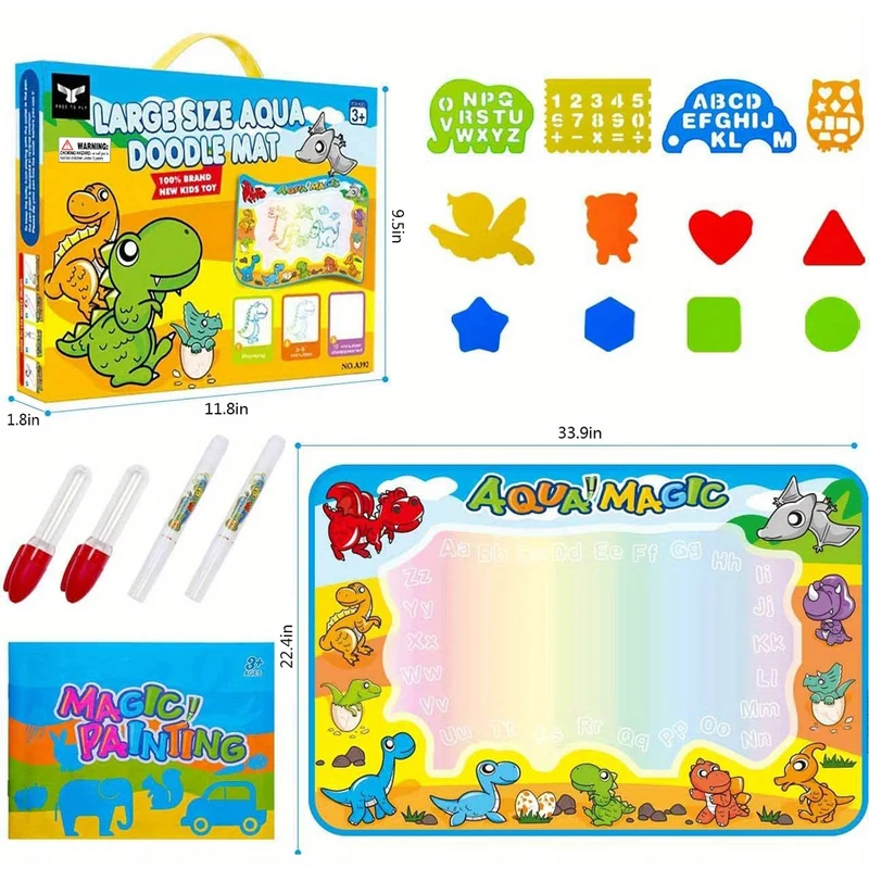 Giocattoli per bambini Water Doodle Mat - Forniture artistiche per colorare per bambini in età prescolare - Giocattolo didattico sui dinosauri per dipingere e disegnare