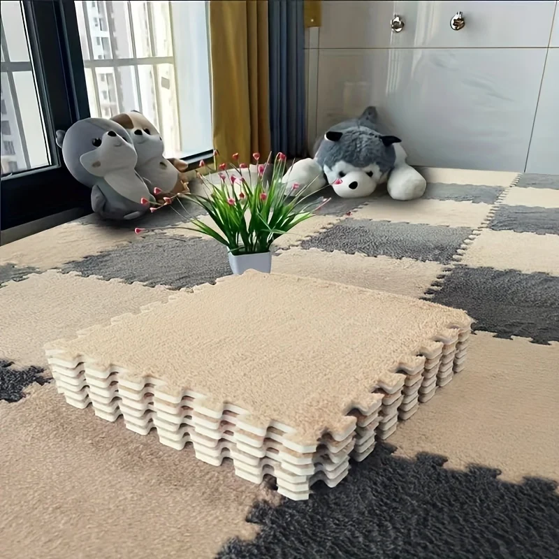 Tappetino In Schiuma Per Puzzle In Peluche Da 12 Pezzi, Tappeto Quadrato Ad Incastro. Il Tappetino Per Puzzle È Comodo Per Giocare A Puzzle