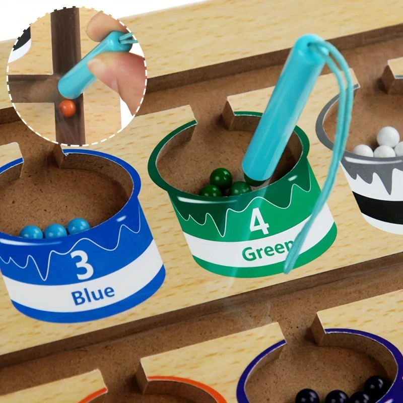 Labirinto magnetico di colori e numeri - Puzzle educativo in legno Montessori da tavolo per bambini - Attività per bambini Conteggio giochi di abbinamento Natale, Halloween, Giorno del Ringraziamento