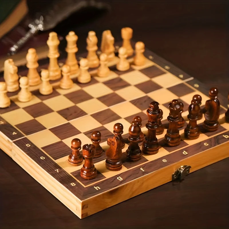 Set di scacchi in legno massello di alta qualità - Gioco da tavolo pieghevole 3 in 1 per divertenti puzzle che risolvono Halloween/Giorno del Ringraziamento/Regalo di Natale