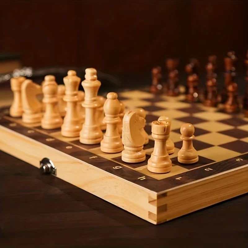Set di scacchi in legno massello di alta qualità - Gioco da tavolo pieghevole 3 in 1 per divertenti puzzle che risolvono Halloween/Giorno del Ringraziamento/Regalo di Natale