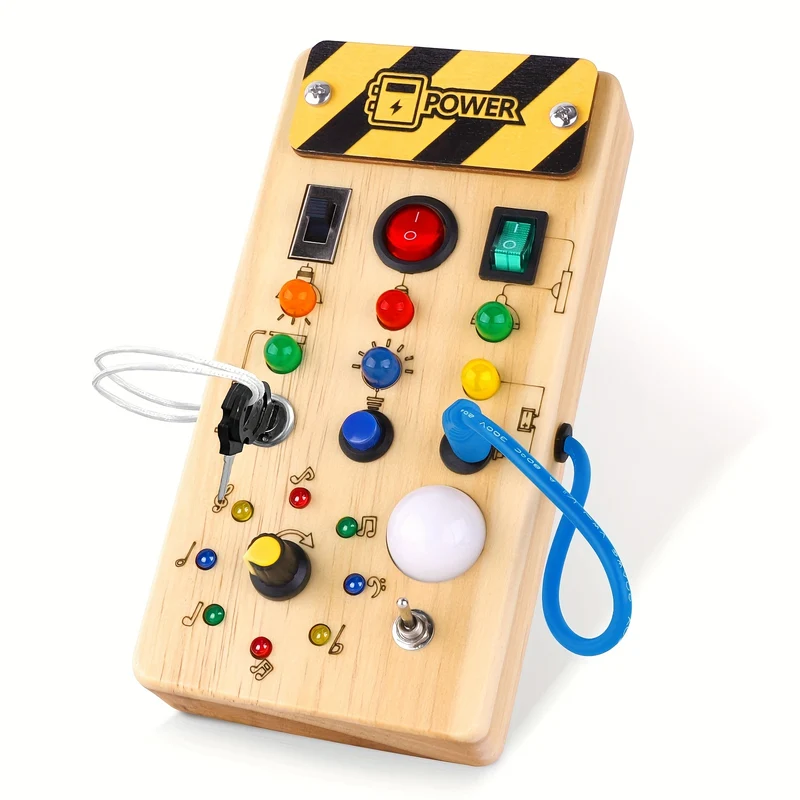 Tavola da gioco Montessori per bambini con 8 interruttori luminosi a LED, giocattolo sensoriale, giocattolo con interruttore luminoso, giocattolo da viaggio per neonati e bambini di età superiore a 1 anno