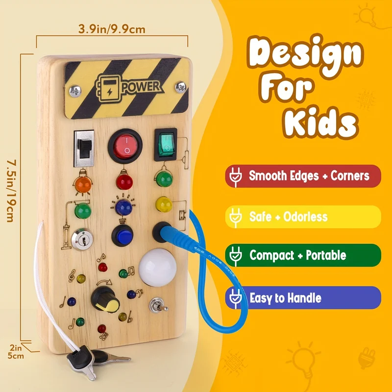 Tavola da gioco Montessori per bambini con 8 interruttori luminosi a LED, giocattolo sensoriale, giocattolo con interruttore luminoso, giocattolo da viaggio per neonati e bambini di età superiore a 1 anno