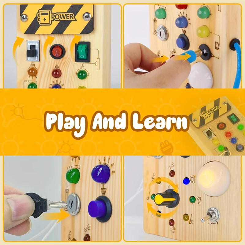 Tavola da gioco Montessori per bambini con 8 interruttori luminosi a LED, giocattolo sensoriale, giocattolo con interruttore luminoso, giocattolo da viaggio per neonati e bambini di età superiore a 1 anno
