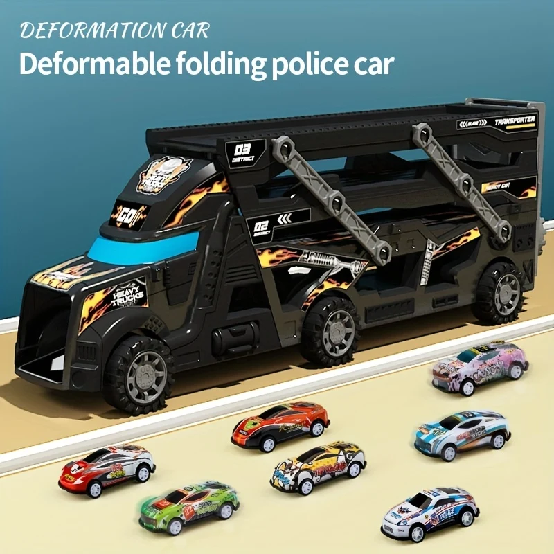 Auto Giocattolo Speciale Della Polizia Simulazione Per Bambini, Retrattile, Pieghevole, Espulsione, Deformazione, Invio Di Otto Piccole Auto, Regalo Di Halloween E Natale Per Ragazzi E Ragazze