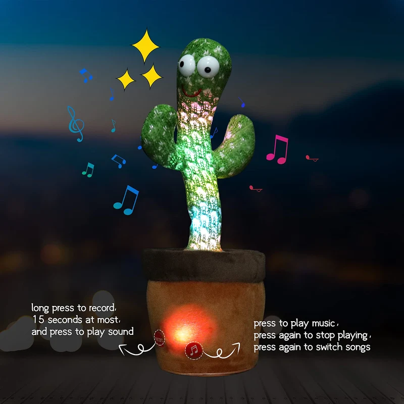 Cactus danzante per bambini, giocattoli parlanti a forma di cactus, cactus cantante, ripete ciò che dici, giocattoli per bambini, cactus peluche parlante elettrico, giocattolo con registratore di voce di 15 secondi per bambini
