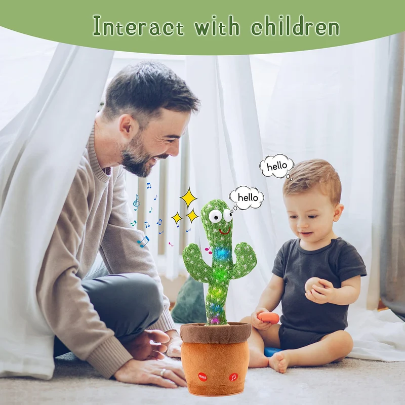 Cactus danzante per bambini, giocattoli parlanti a forma di cactus, cactus cantante, ripete ciò che dici, giocattoli per bambini, cactus peluche parlante elettrico, giocattolo con registratore di voce di 15 secondi per bambini