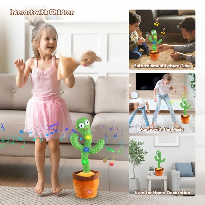 Cactus danzante per bambini, giocattoli parlanti a forma di cactus, cactus cantante, ripete ciò che dici, giocattoli per bambini, cactus peluche parlante elettrico, giocattolo con registratore di voce di 15 secondi per bambini
