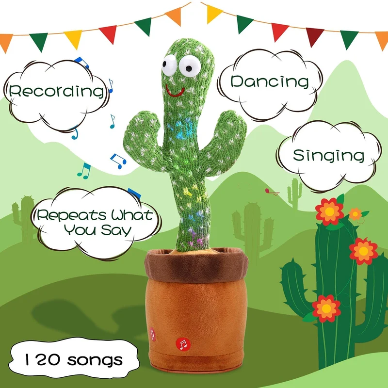 Cactus danzante per bambini, giocattoli parlanti a forma di cactus, cactus cantante, ripete ciò che dici, giocattoli per bambini, cactus peluche parlante elettrico, giocattolo con registratore di voce di 15 secondi per bambini