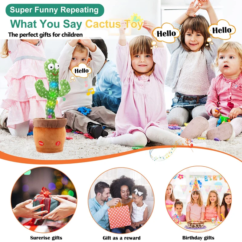 Cactus danzante per bambini, giocattoli parlanti a forma di cactus, cactus cantante, ripete ciò che dici, giocattoli per bambini, cactus peluche parlante elettrico, giocattolo con registratore di voce di 15 secondi per bambini
