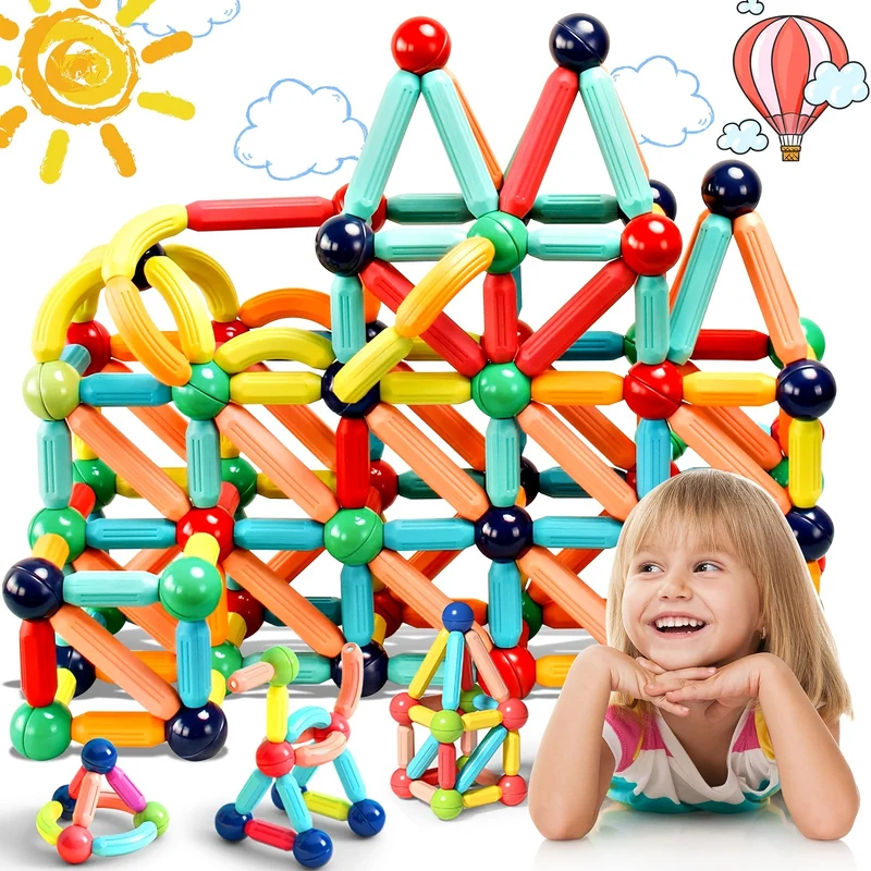 Bastoncini magnetici, mattoncini, giocattoli, magneti 3D, puzzle, giocattoli regalo per bambini, giocattoli Montessori, giocattoli magnetici sensoriali educativi in età prescolare, regalo di Halloween, Natale e Giorno del Ringraziamento