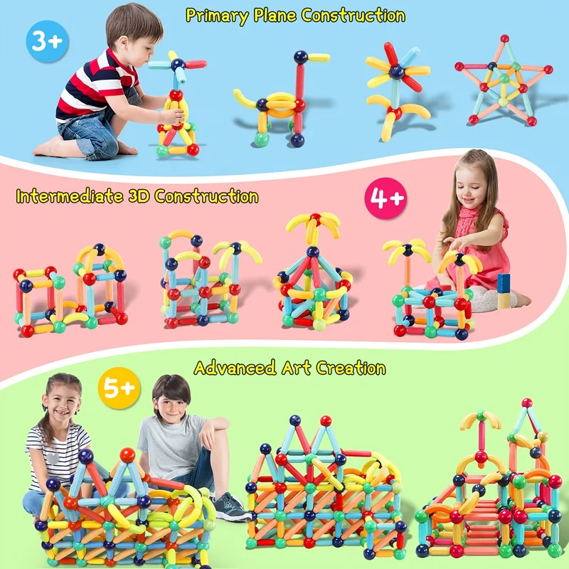 Bastoncini magnetici, mattoncini, giocattoli, magneti 3D, puzzle, giocattoli regalo per bambini, giocattoli Montessori, giocattoli magnetici sensoriali educativi in età prescolare, regalo di Halloween, Natale e Giorno del Ringraziamento