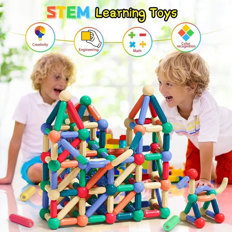 Bastoncini magnetici, mattoncini, giocattoli, magneti 3D, puzzle, giocattoli regalo per bambini, giocattoli Montessori, giocattoli magnetici sensoriali educativi in età prescolare, regalo di Halloween, Natale e Giorno del Ringraziamento