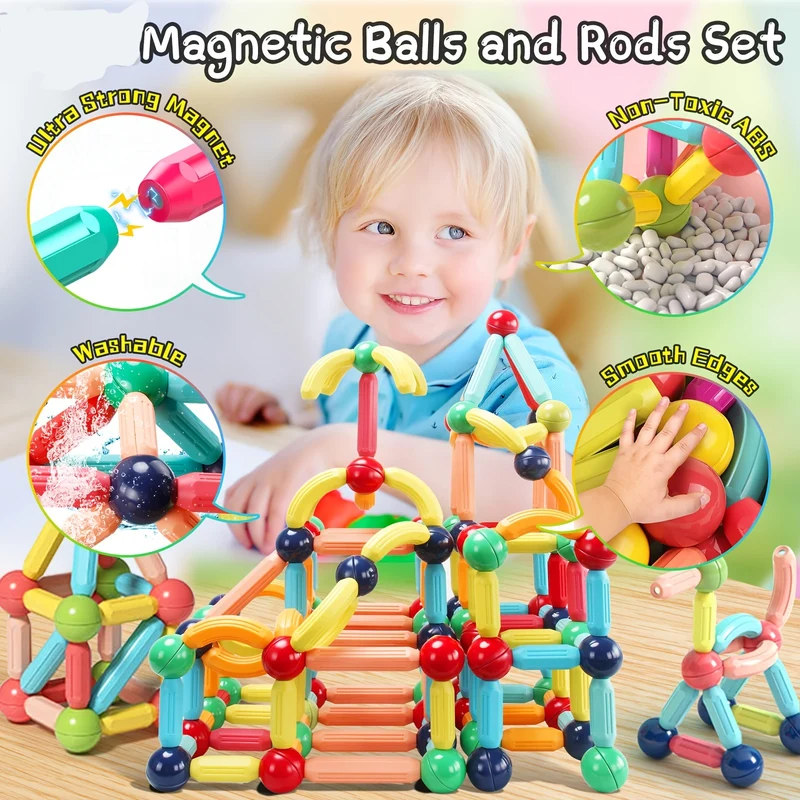 Bastoncini magnetici, mattoncini, giocattoli, magneti 3D, puzzle, giocattoli regalo per bambini, giocattoli Montessori, giocattoli magnetici sensoriali educativi in età prescolare, regalo di Halloween, Natale e Giorno del Ringraziamento