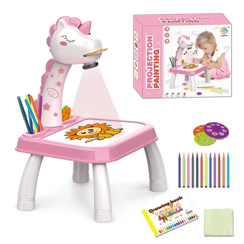 Tavolo da pittura con proiezione di unicorno magico - Lavagna per scarabocchi cancellabile, giocattoli educativi, senza elettricità necessaria - Regali perfetti per compleanno e Natale, Halloween, regalo di Natale, regalo per il Giorno del Ringraziamento