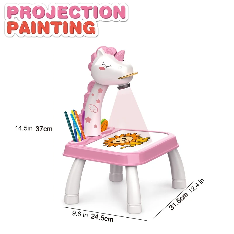 Tavolo da pittura con proiezione di unicorno magico - Lavagna per scarabocchi cancellabile, giocattoli educativi, senza elettricità necessaria - Regali perfetti per compleanno e Natale, Halloween, regalo di Natale, regalo per il Giorno del Ringraziamento