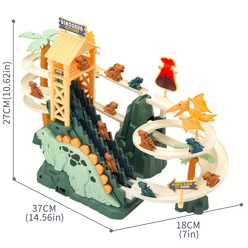 Dinosauri Arrampicata Scivolo Illuminano Musica Scale Giocattolo Con Cinque Auto Da Corsa In Lega Di Dinosauro, Regalo Di Halloween E Natale Per Ragazzi E Ragazze