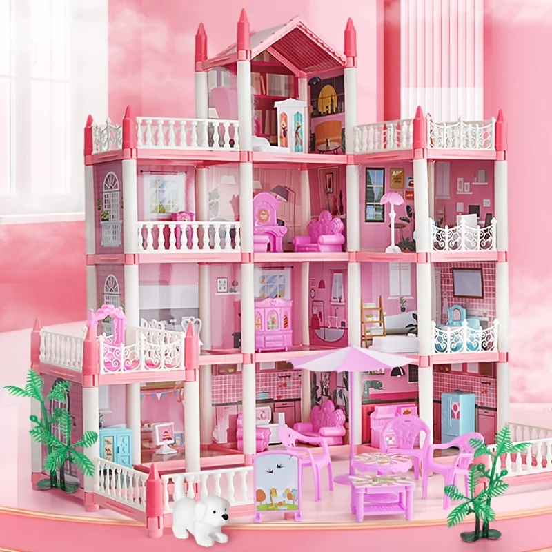 Set per casa delle bambole rosa da 11 stanze con accessori per mobili fai-da-te - Regalo di compleanno perfetto per ragazze dai 5 ai 9 anni! , Halloween/Giorno del Ringraziamento/regalo di Natale
