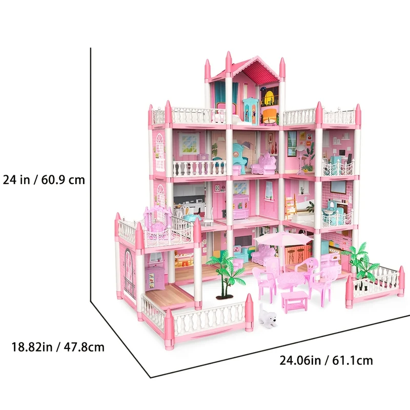 Set per casa delle bambole rosa da 11 stanze con accessori per mobili fai-da-te - Regalo di compleanno perfetto per ragazze dai 5 ai 9 anni! , Halloween/Giorno del Ringraziamento/regalo di Natale