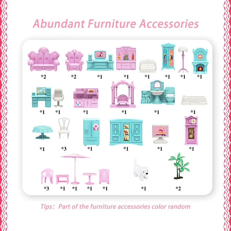 Set per casa delle bambole rosa da 11 stanze con accessori per mobili fai-da-te - Regalo di compleanno perfetto per ragazze dai 5 ai 9 anni! , Halloween/Giorno del Ringraziamento/regalo di Natale