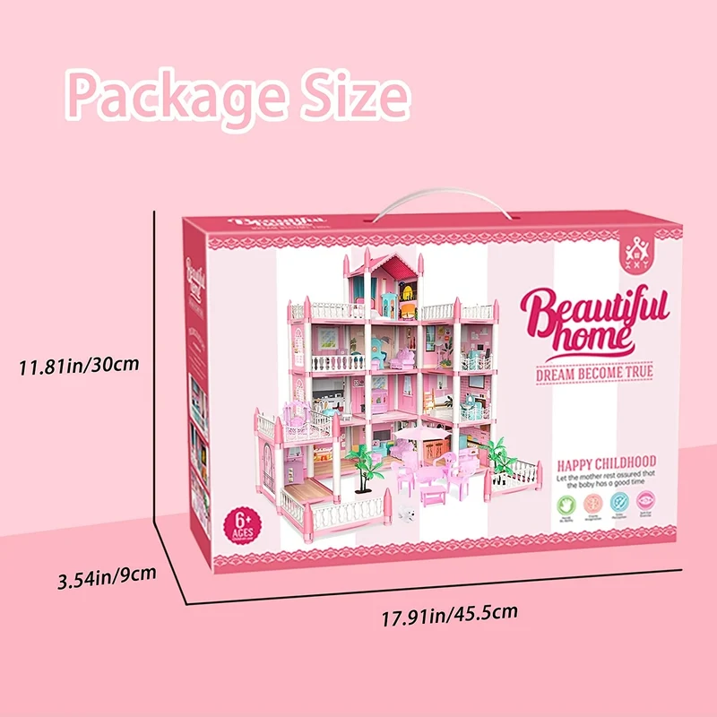 Set per casa delle bambole rosa da 11 stanze con accessori per mobili fai-da-te - Regalo di compleanno perfetto per ragazze dai 5 ai 9 anni! , Halloween/Giorno del Ringraziamento/regalo di Natale