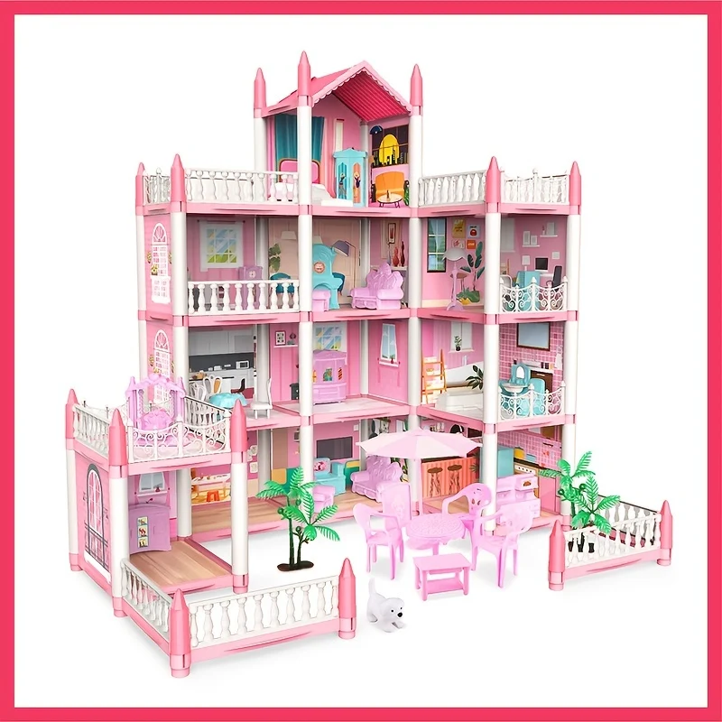 Set per casa delle bambole rosa da 11 stanze con accessori per mobili fai-da-te - Regalo di compleanno perfetto per ragazze dai 5 ai 9 anni! , Halloween/Giorno del Ringraziamento/regalo di Natale