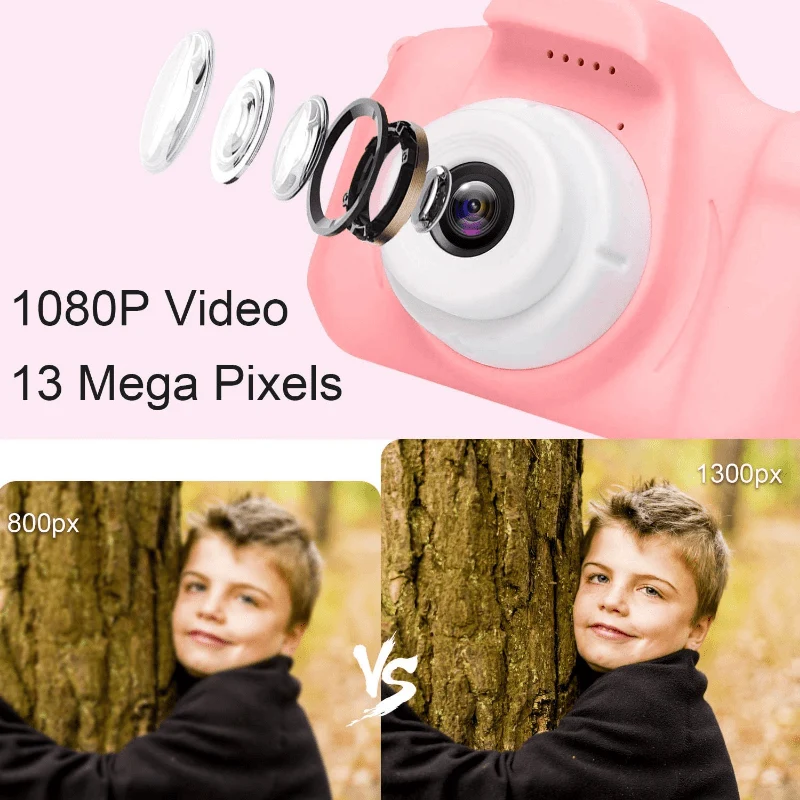 Fotocamera digitale per bambini 1080P, fotocamera ricaricabile per bambini giocattolo a colori con schermo da 5,08 cm 13MP con scheda SD 32G Halloween/Giorno del Ringraziamento/Regalo di Natale