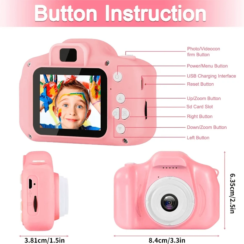 Fotocamera digitale per bambini 1080P, fotocamera ricaricabile per bambini giocattolo a colori con schermo da 5,08 cm 13MP con scheda SD 32G Halloween/Giorno del Ringraziamento/Regalo di Natale