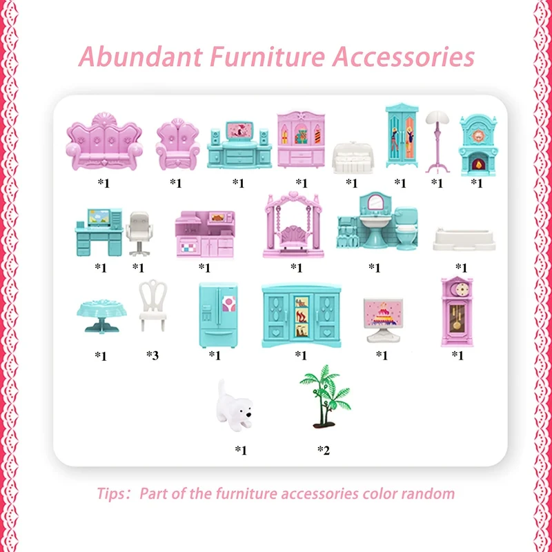 Casa delle bambole per bambini, 3 piani, 9 stanze, rosa, giochi di finzione fai-da-te per costruire set di giocattoli assemblati, accessori e mobili per la casa dei giocattoli, regali di compleanno, Halloween/Giorno del Ringraziamento/Regalo di Natale