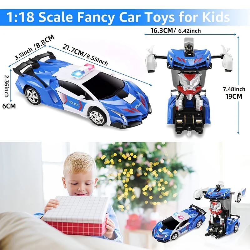 Telecomando A Lunga Distanza Da 2,4 GHz In Scala 1:18 Trasforma Robot Per Auto RC Per Bambini, Deformazione A Un Pulsante, Macchinina Della Polizia Con Deriva A 360 Gradi, Ottimi Giocattoli Regalo