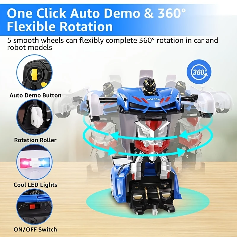Telecomando A Lunga Distanza Da 2,4 GHz In Scala 1:18 Trasforma Robot Per Auto RC Per Bambini, Deformazione A Un Pulsante, Macchinina Della Polizia Con Deriva A 360 Gradi, Ottimi Giocattoli Regalo