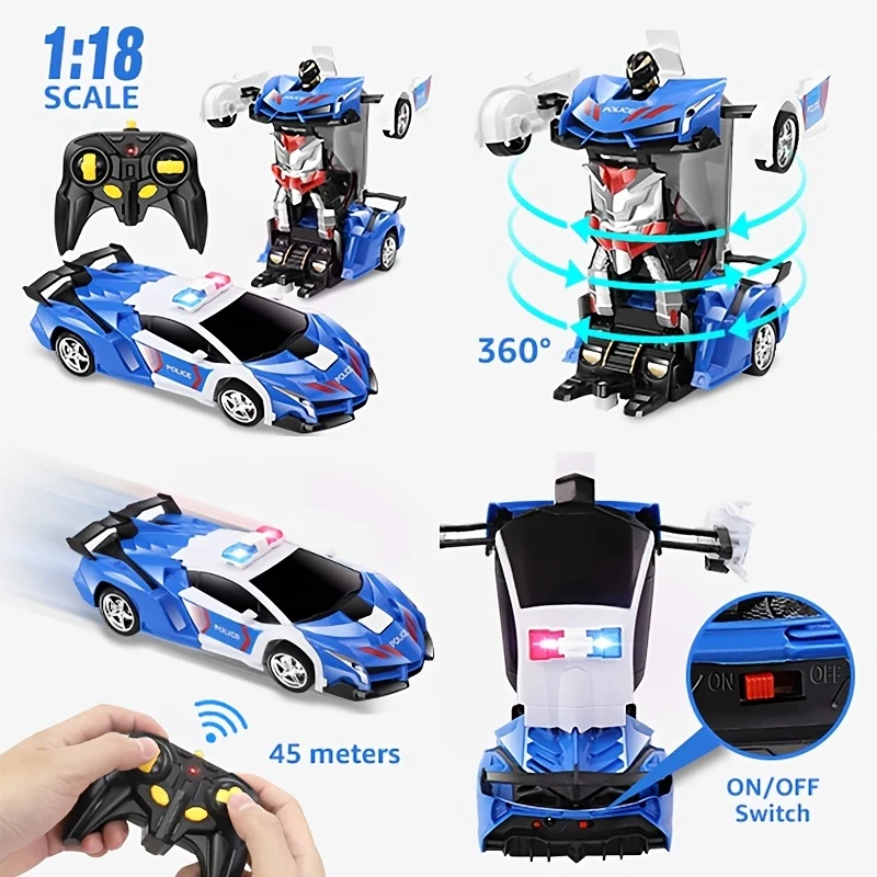 Telecomando A Lunga Distanza Da 2,4 GHz In Scala 1:18 Trasforma Robot Per Auto RC Per Bambini, Deformazione A Un Pulsante, Macchinina Della Polizia Con Deriva A 360 Gradi, Ottimi Giocattoli Regalo