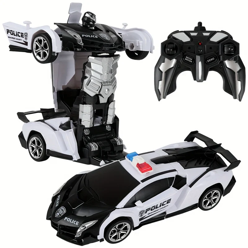 Telecomando A Lunga Distanza Da 2,4 GHz In Scala 1:18 Trasforma Robot Per Auto RC Per Bambini, Deformazione A Un Pulsante, Macchinina Della Polizia Con Deriva A 360 Gradi, Ottimi Giocattoli Regalo