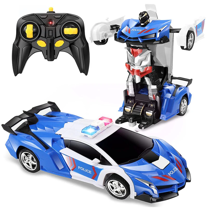 Telecomando A Lunga Distanza Da 2,4 GHz In Scala 1:18 Trasforma Robot Per Auto RC Per Bambini, Deformazione A Un Pulsante, Macchinina Della Polizia Con Deriva A 360 Gradi, Ottimi Giocattoli Regalo