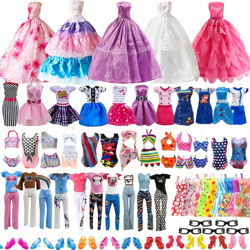31Pack Abiti e Accessori per Bambole 5 Abiti alla Moda 3 Abiti da Sera 3 Bikini 5 Outfit 10 Scarpe 5 Occhiali per Bambole da 29,21 cm