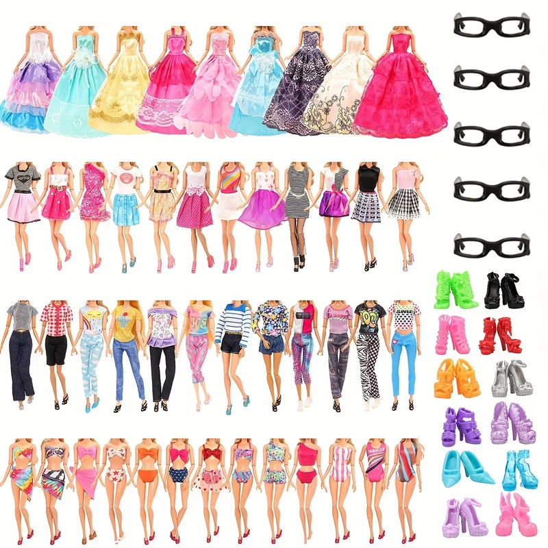31Pack Abiti e Accessori per Bambole 5 Abiti alla Moda 3 Abiti da Sera 3 Bikini 5 Outfit 10 Scarpe 5 Occhiali per Bambole da 29,21 cm