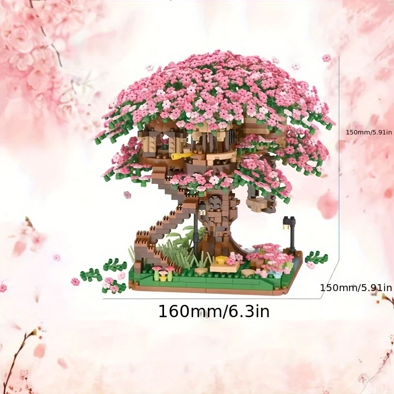 Set di blocchi di costruzione per la casa sull'albero con fiori di ciliegio rosa aggiornati, regalo di Halloween/Giorno del Ringraziamento/Natale