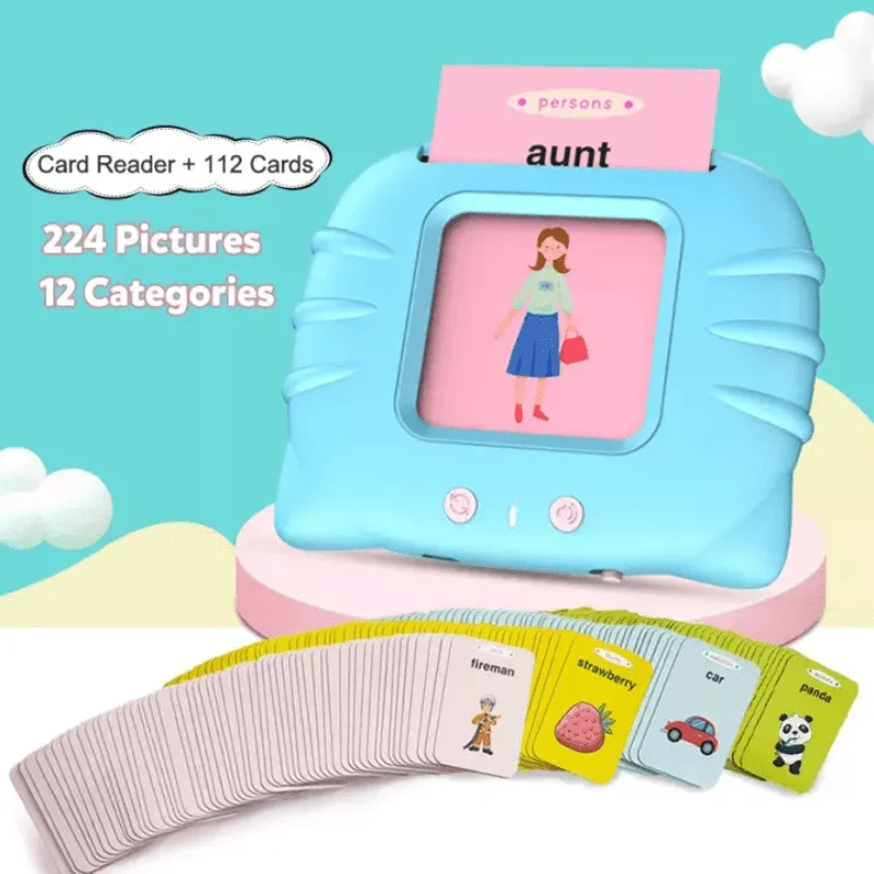 Tablet educativo con gatti dei cartoni animati da 224 carte: parole inglesi per l'apprendimento della lettura di flashcard per bambini con cavo di ricarica USB, regalo di Halloween, Natale e Giorno del Ringraziamento