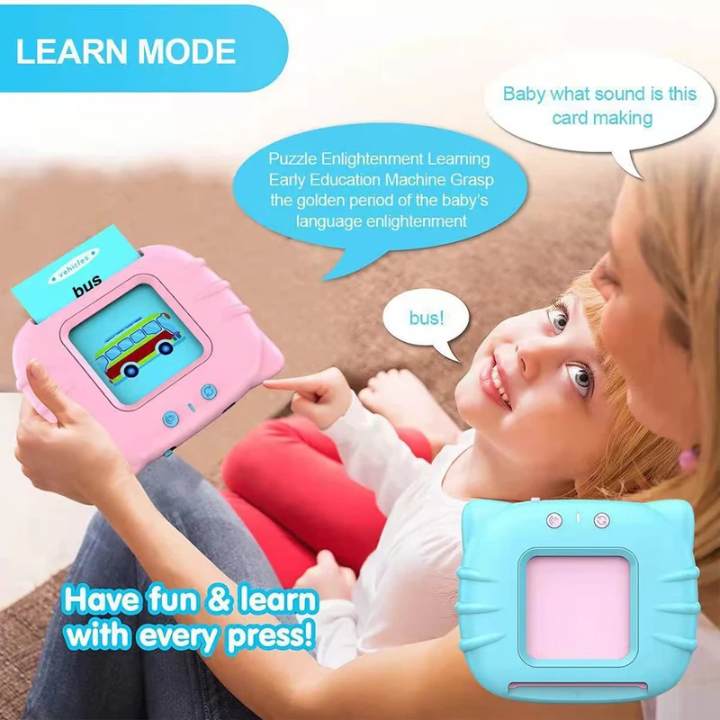 Tablet educativo con gatti dei cartoni animati da 224 carte: parole inglesi per l'apprendimento della lettura di flashcard per bambini con cavo di ricarica USB, regalo di Halloween, Natale e Giorno del Ringraziamento