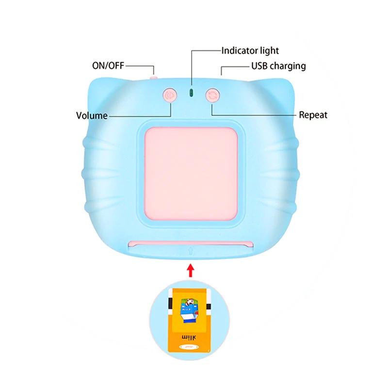 Tablet educativo con gatti dei cartoni animati da 224 carte: parole inglesi per l'apprendimento della lettura di flashcard per bambini con cavo di ricarica USB, regalo di Halloween, Natale e Giorno del Ringraziamento