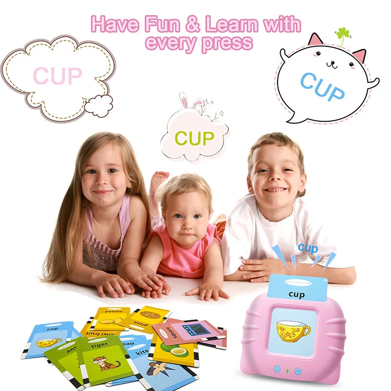 Tablet educativo con gatti dei cartoni animati da 224 carte: parole inglesi per l'apprendimento della lettura di flashcard per bambini con cavo di ricarica USB, regalo di Halloween, Natale e Giorno del Ringraziamento