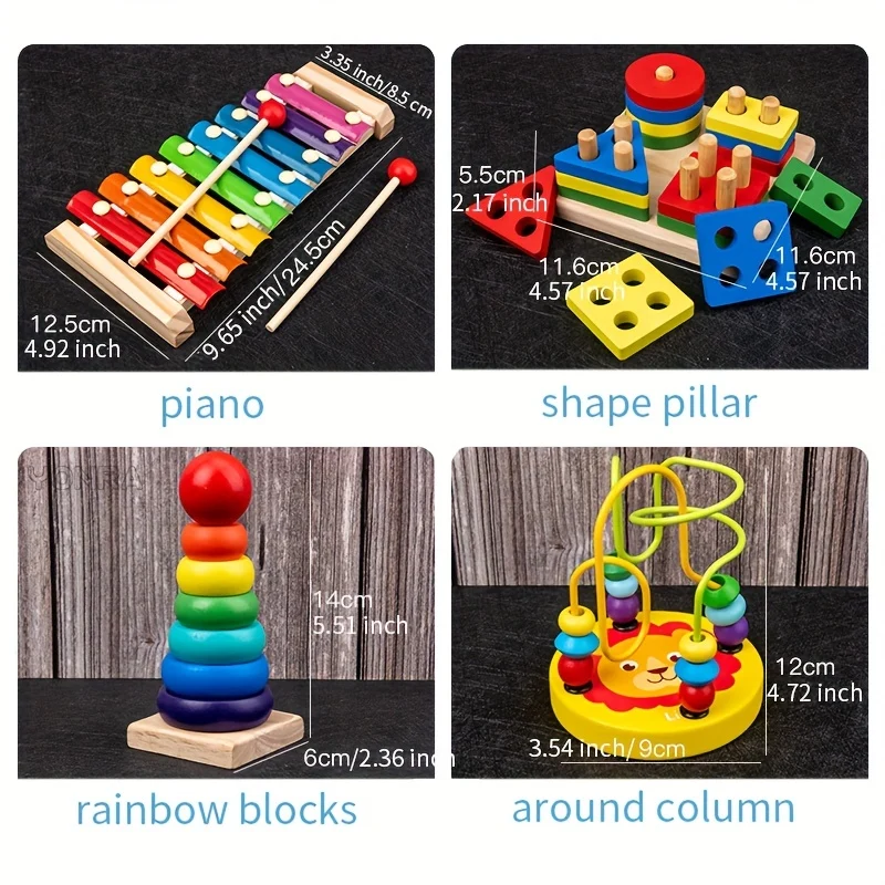 9 In 1 Giocattoli Montessori In Legno, Set Di Campanelli A Sonagli A Sfera, Tamburo A Colonna, Strumenti Musicali, Educazione Dell'Infanzia, Giocattoli Per Bambini, Regalo Di Natale