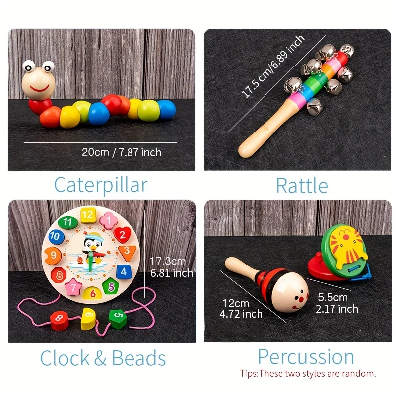9 In 1 Giocattoli Montessori In Legno, Set Di Campanelli A Sonagli A Sfera, Tamburo A Colonna, Strumenti Musicali, Educazione Dell'Infanzia, Giocattoli Per Bambini, Regalo Di Natale