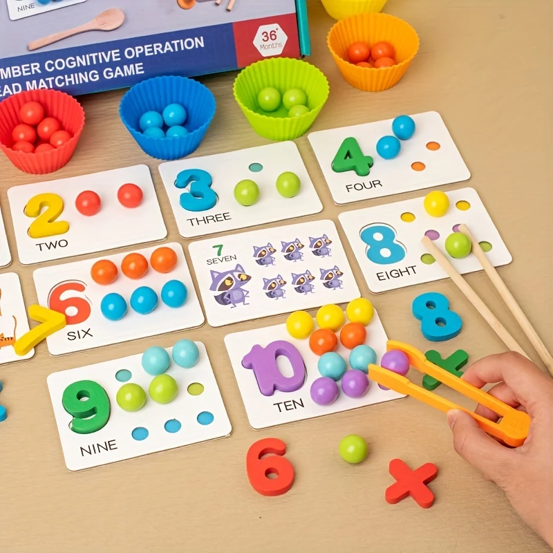 1 Set Di Montessori Math Teaching AIDS Baby Number Cognition Matching Puzzle Benefit Intelligence Clip Beads Giocattoli Per Azioni Fini Per Bambini