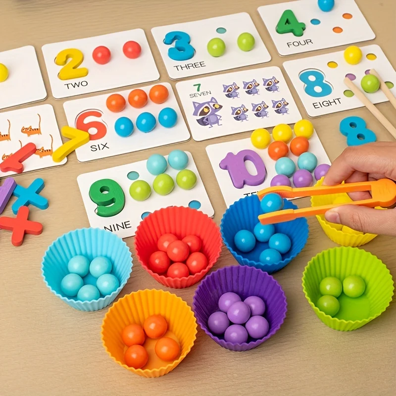 1 Set Di Montessori Math Teaching AIDS Baby Number Cognition Matching Puzzle Benefit Intelligence Clip Beads Giocattoli Per Azioni Fini Per Bambini