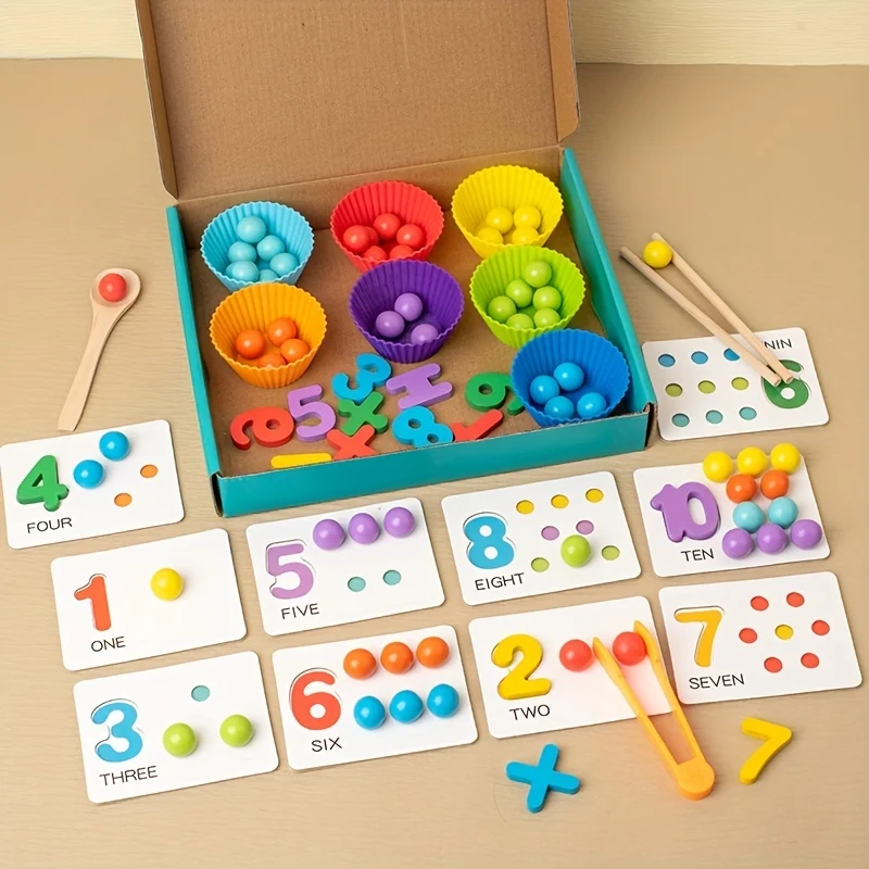1 Set Di Montessori Math Teaching AIDS Baby Number Cognition Matching Puzzle Benefit Intelligence Clip Beads Giocattoli Per Azioni Fini Per Bambini