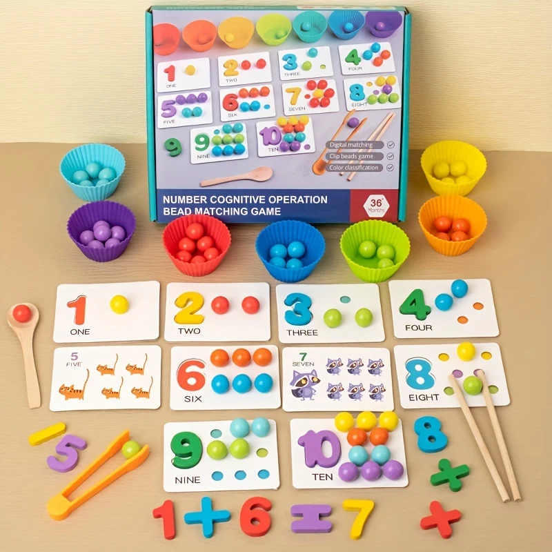1 Set Di Montessori Math Teaching AIDS Baby Number Cognition Matching Puzzle Benefit Intelligence Clip Beads Giocattoli Per Azioni Fini Per Bambini