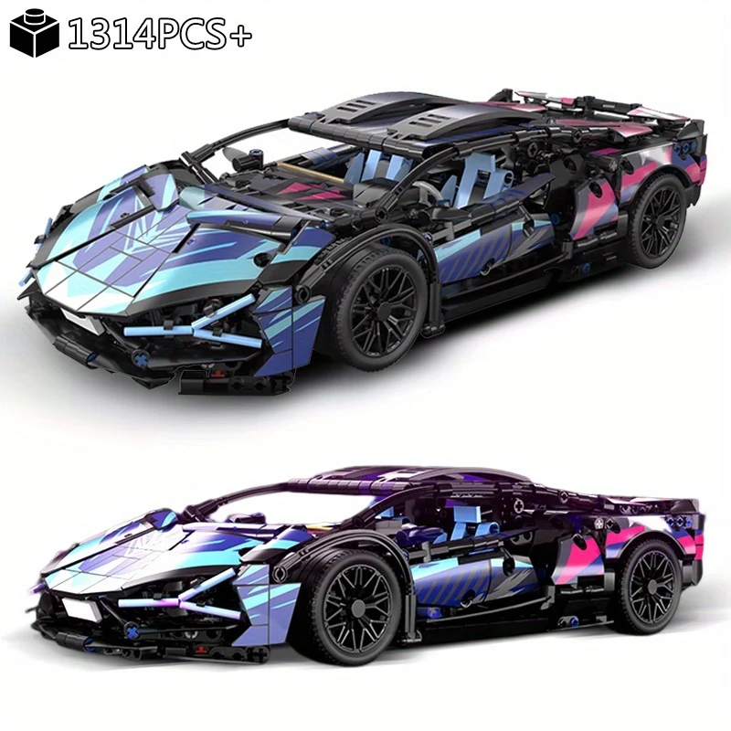 1314 pezzi tecnici nuovo modello di macchinina giocattolo, giocattolo di mattoni per veicolo da corsa assemblato per auto sportiva, regali per bambini adulti, Halloween/Giorno del Ringraziamento/regalo di Natale