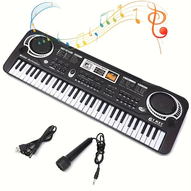 61 Tasti Pianoforte Per Bambini Tastiera Portatile Per Bambini Strumento Musicale Elettronico Tastiera Musicale Multifunzione Pianoforte (Nero), Regalo Di Natale E Halloween, Regalo Di Ringraziamento