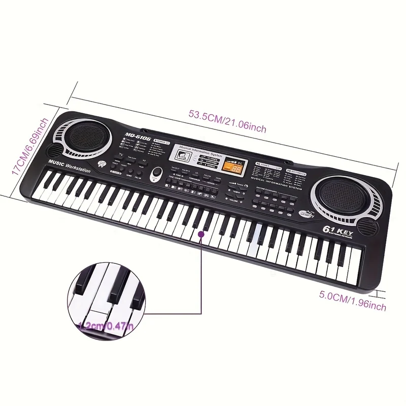 61 Tasti Pianoforte Per Bambini Tastiera Portatile Per Bambini Strumento Musicale Elettronico Tastiera Musicale Multifunzione Pianoforte (Nero), Regalo Di Natale E Halloween, Regalo Di Ringraziamento